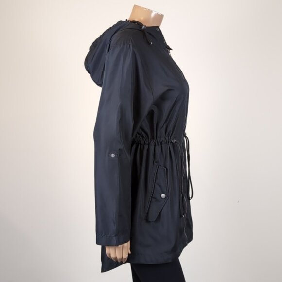 Nanette Lepore Hooded Windbreaker Jacket Cinch Waist Lightweight Roll Tab Sleeve - Picture 7 of 13